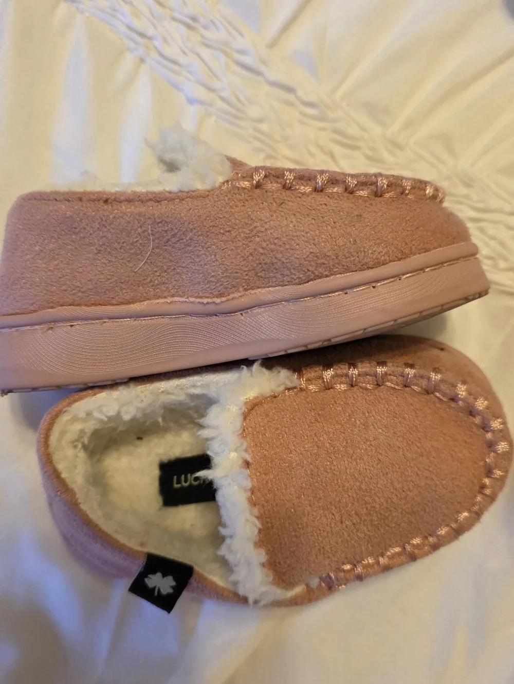 Lucky Brand Pink Suede Baby Moccasin Slippers Size 3/4